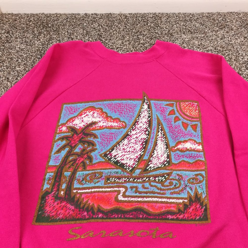 Vintage 1990 Sarasota Florida Sweatshirt Crewneck Pink Mens Large USA Made